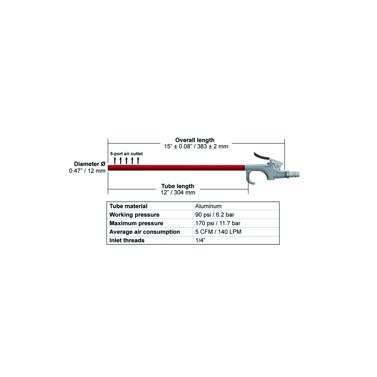 Tube-type Cleaner with Air (12" / 305 mm )