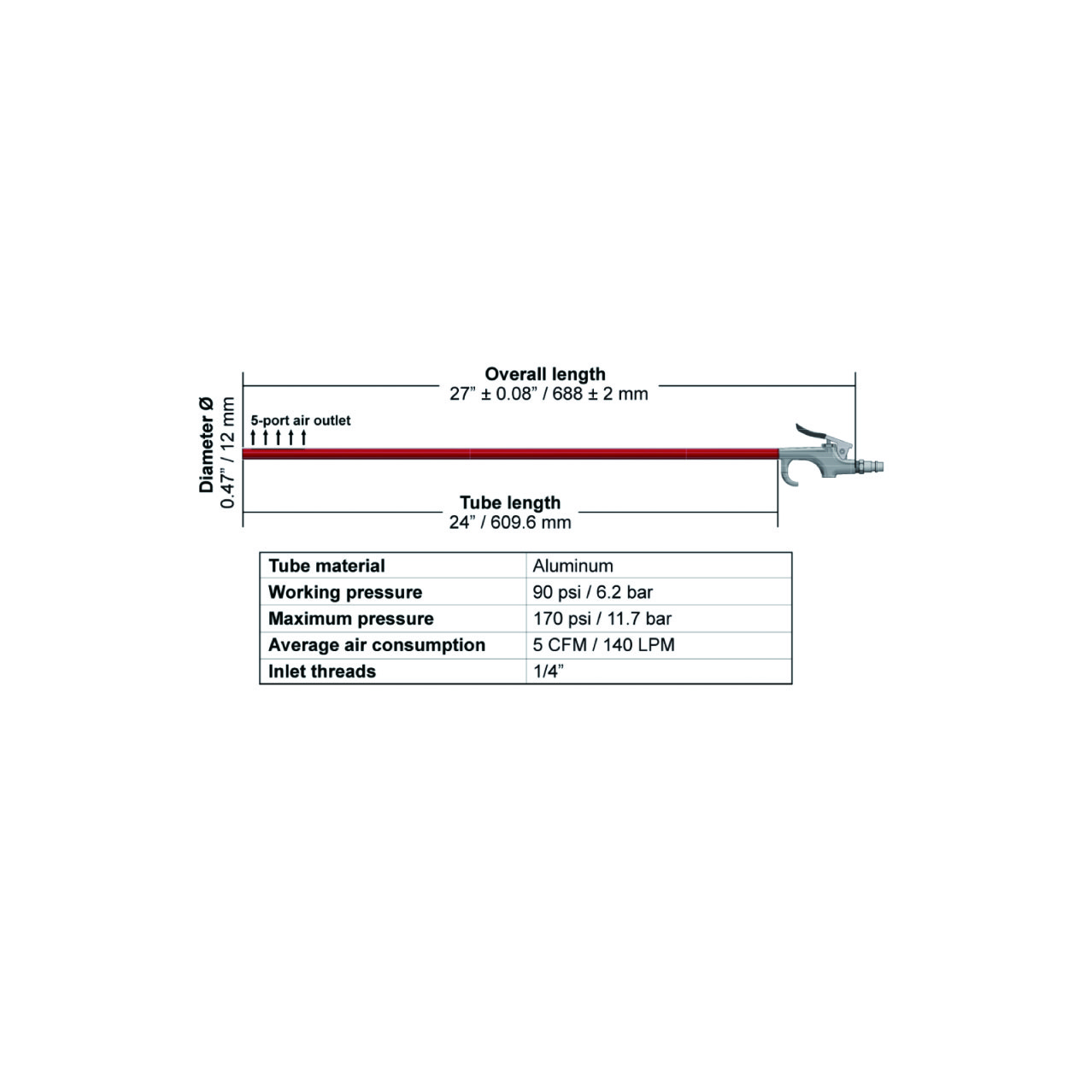 Tube-type Cleaner with Air (24" / 610 mm )