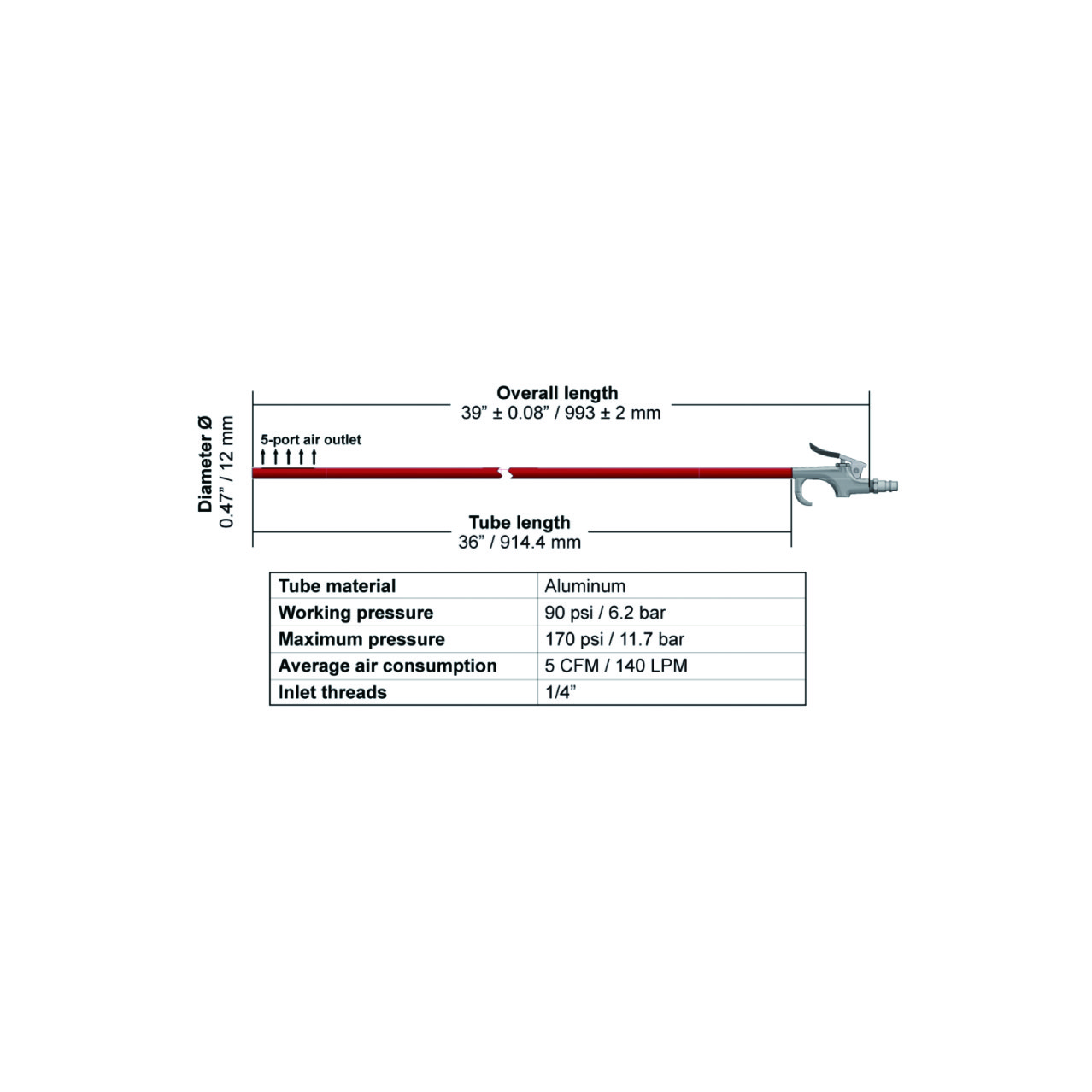 Tube-type Cleaner with Air (36" / 915 mm )