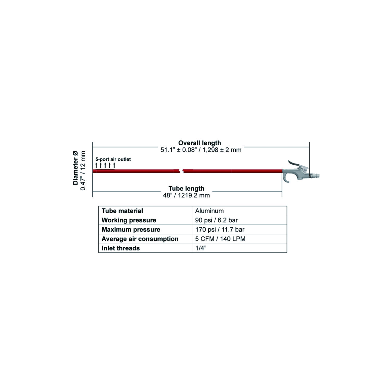 Tube-type Cleaner with Air (48" / 1,219 mm )