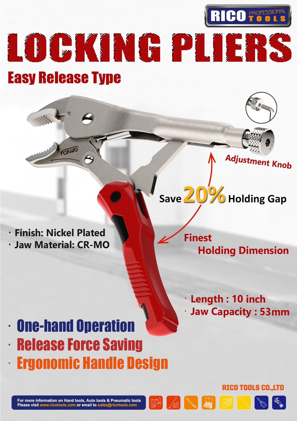 [RICO TOOLS] LOCKING PLIERS - Easy Release Type